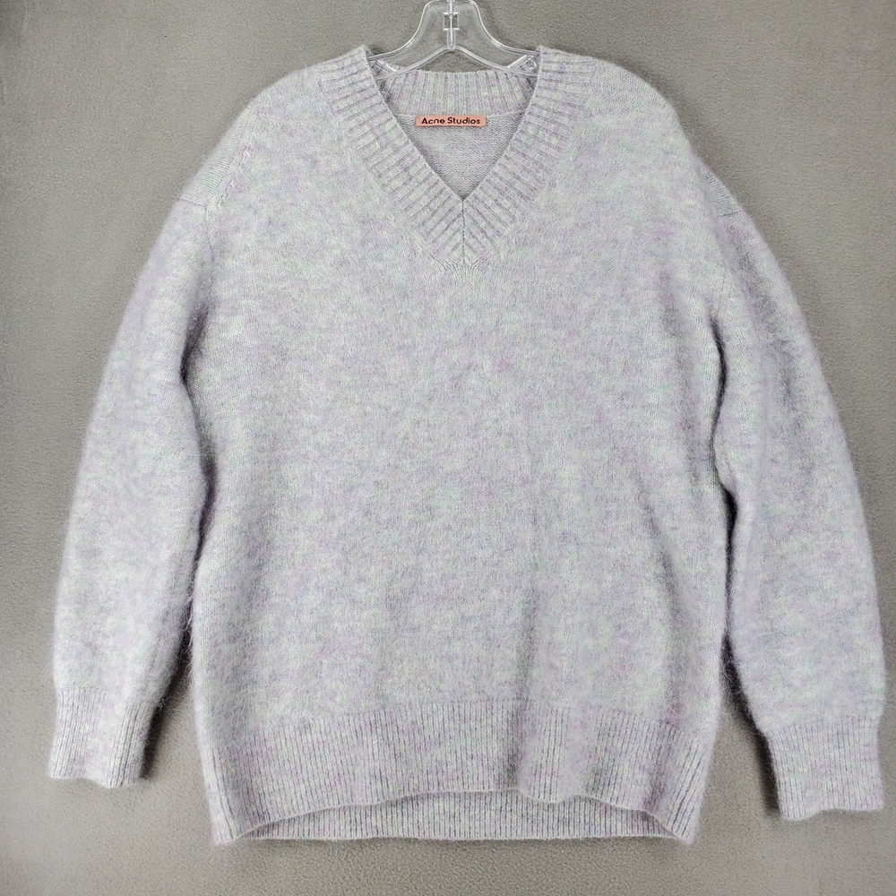 Acne Studios V-Neck Sweater Women XS Lavender Blue Mohair Wool Blend Oversized